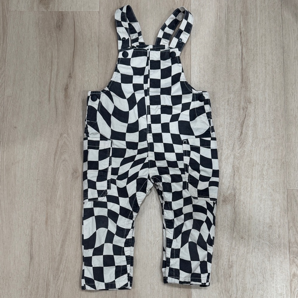 Black & White Checkerboard Kids Overalls